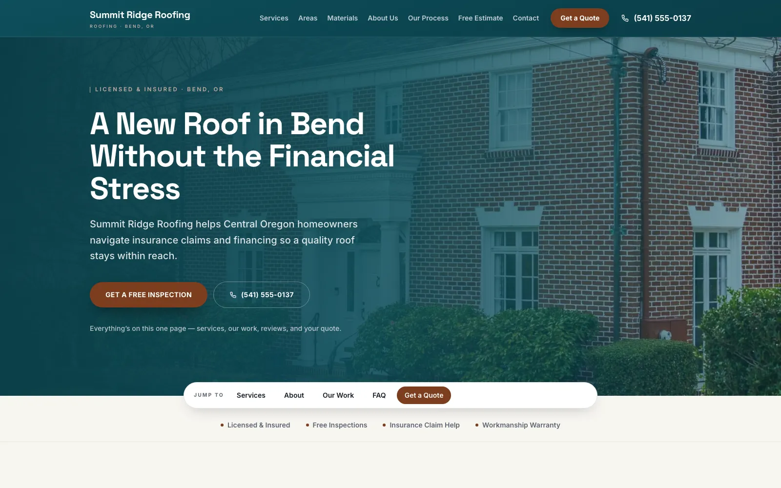 The One-Pager design, shown on the Summit Ridge demo site