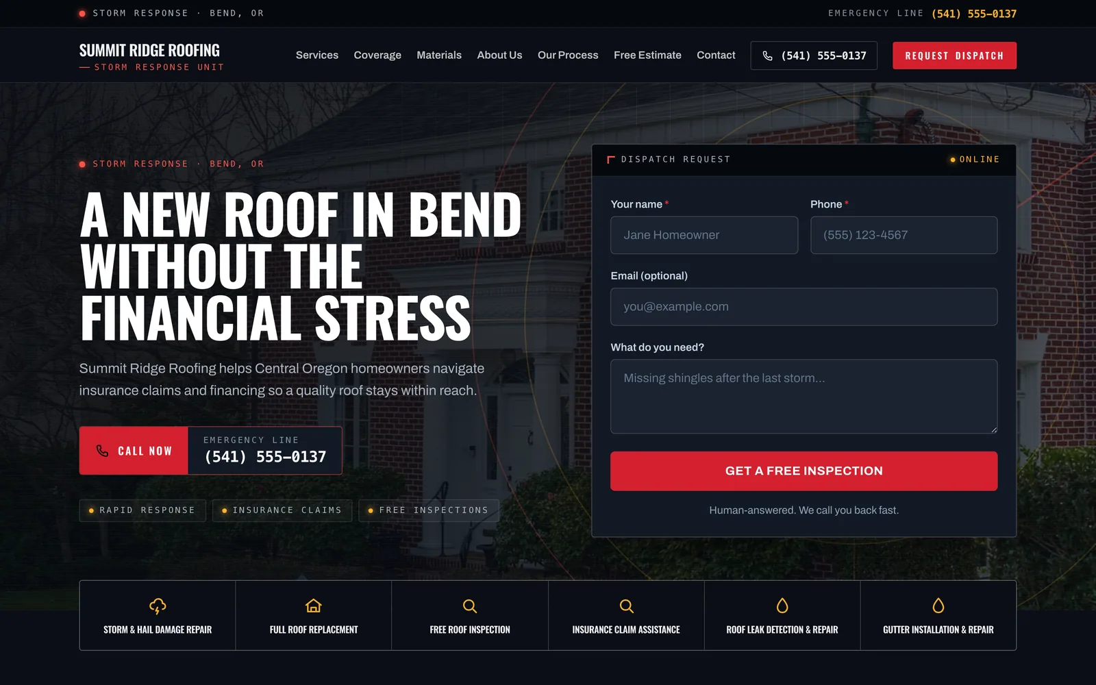 The Storm Response design, shown on the Summit Ridge demo site