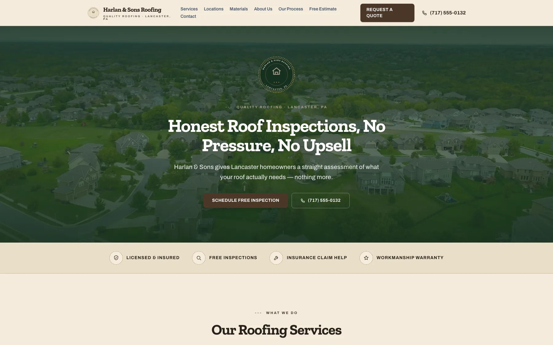 Harlan & Sons Roofing — a roofing website built with RoofPropage