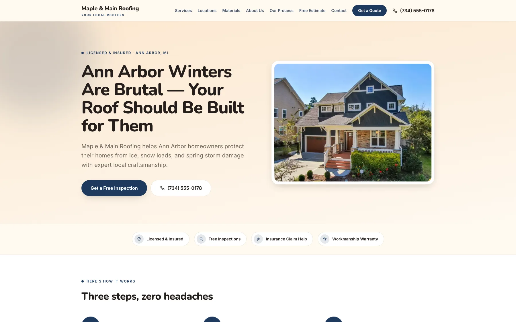 Maple & Main Roofing — a roofing website built with RoofPropage