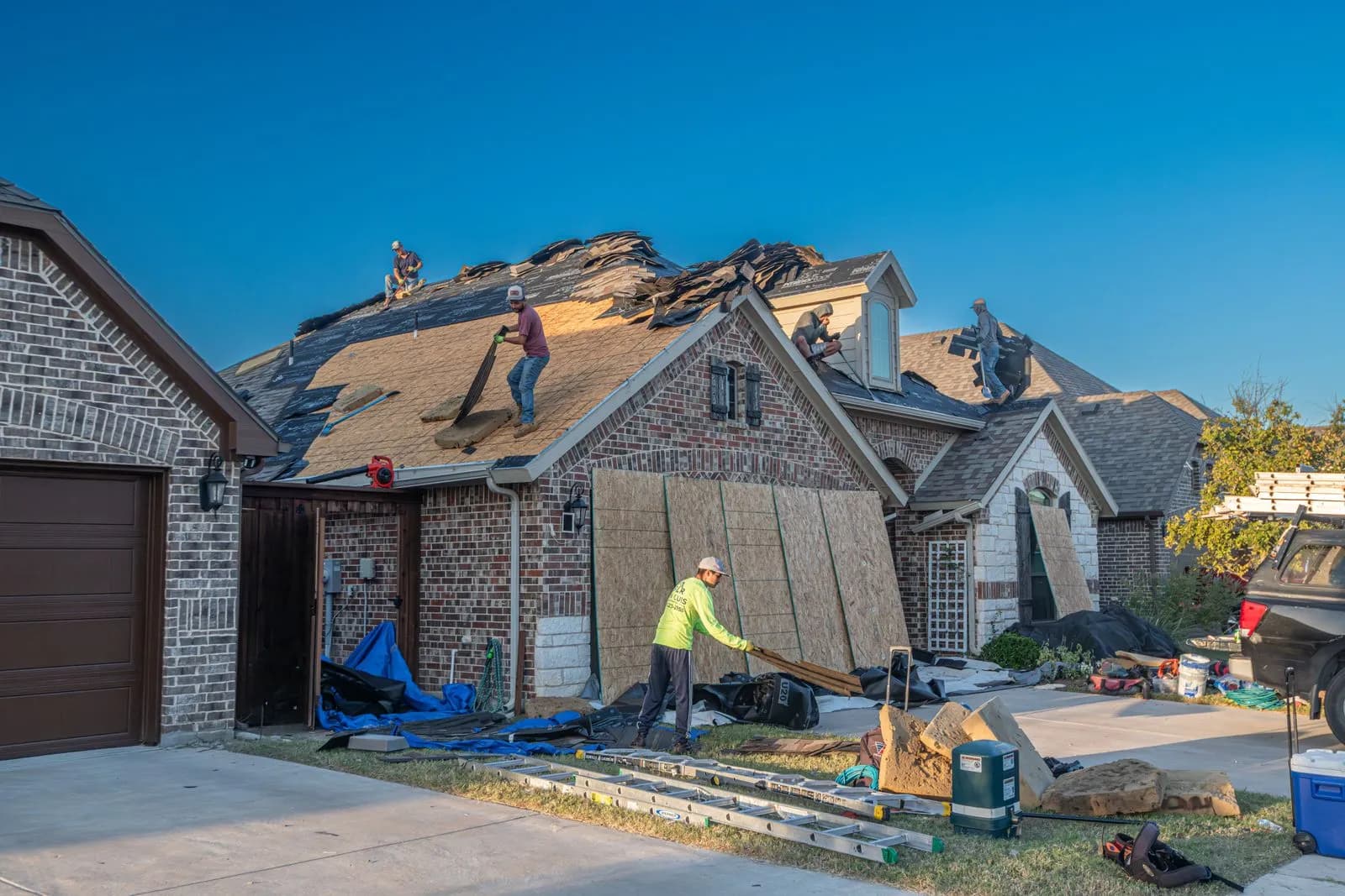 Roofing crew at work