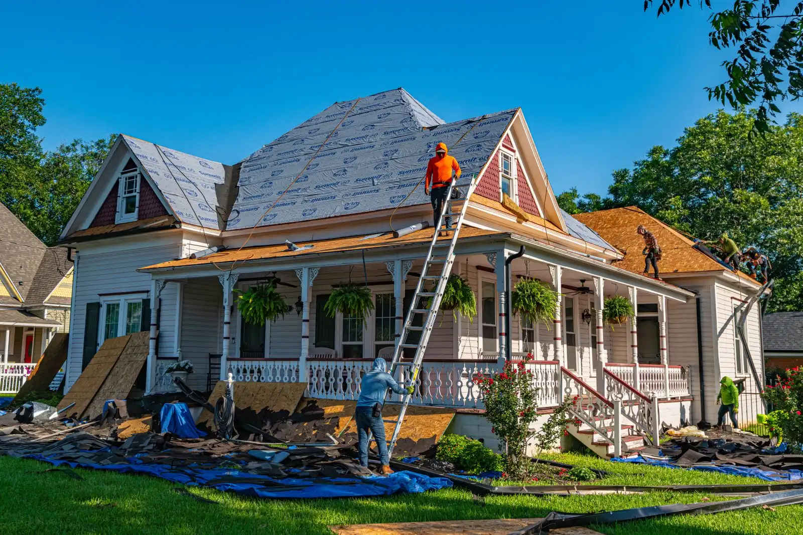 Roofing crew at work
