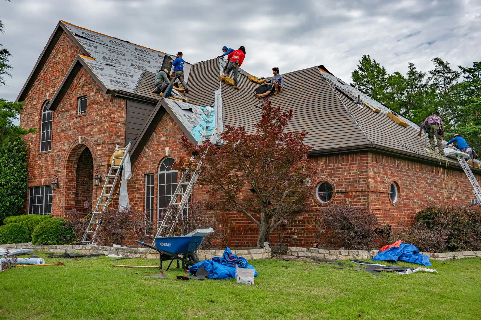 Roofing crew at work