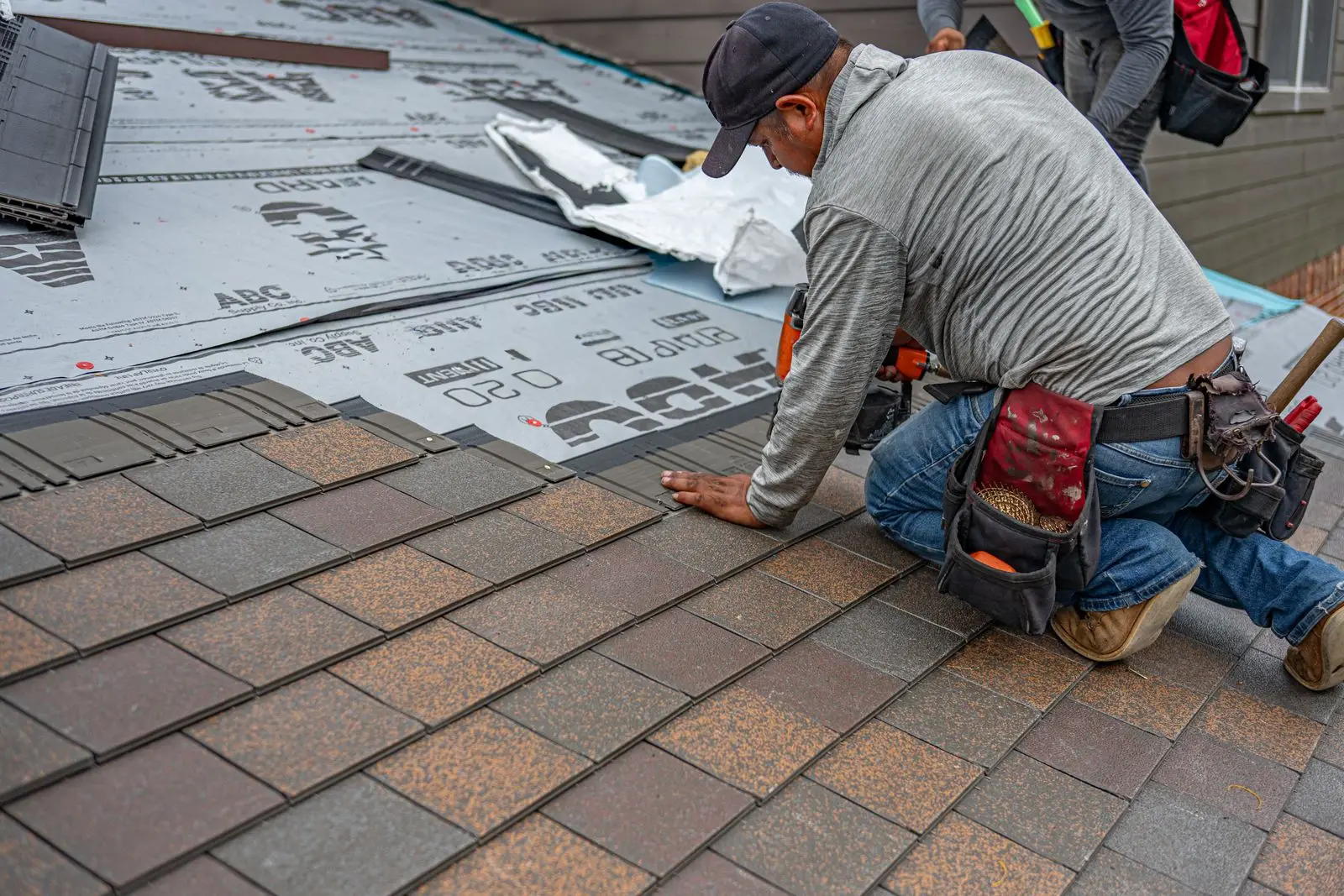 Roofing crew at work