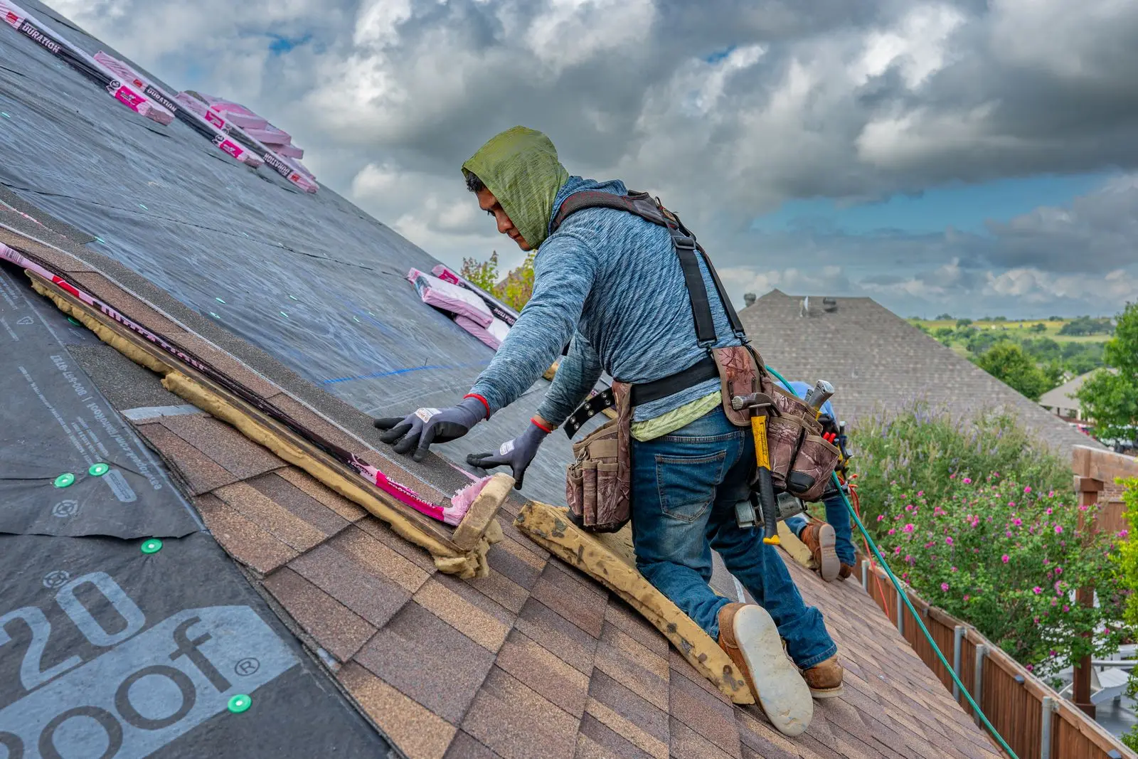 Roofing crew at work