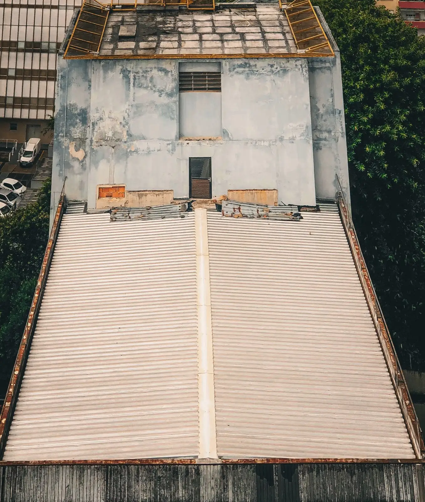 Corrugated metal roof seen from above